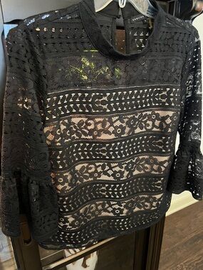 English Factory Black Lace Bell Sleeve Blouse